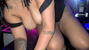 Big tits bounce while I finger her ass on the balcony