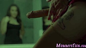 Lesbian teen rides strapon toy in first time taboo play