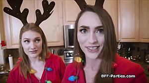 xmas baking turns into cock sharing foursome with girlfriends and friends