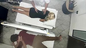 Watch the masseur fuck the woman right next to her husband