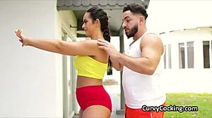 curvy kiki interacts with trainer in reality scene