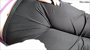 Damn! Cum Explodes on Camel Toe in Tight Yoga Pants!