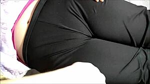 Damn! Cum Explodes on Camel Toe in Tight Yoga Pants!