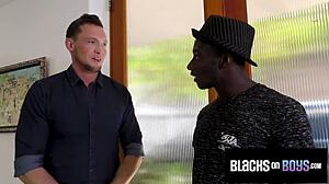 Bi-curious hunk explores gay app and pounds big black ass