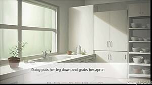 Big Cock Thigh Job in Kitchen: Fat Tits Undressing Striptease with Clothes Ripped