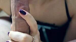 blowjob close-up, sweet and slow, slobbery finish with cum swallowed whole.