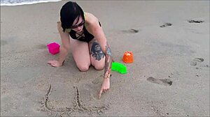 Lovely ladies pose in bikinis during a beach photoshoot, showcasing their asses and boobs outdoors.