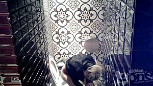 Spying on a pink anus through hidden toilet cam.