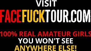 Rough deep throat face fuck on Latina slut with huge cock and facial.