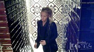 Spying on a pink anus through hidden toilet cam.