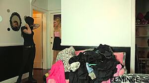 Black Haired Model Picks Up Blonde Chick for Strapon Scissoring