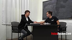 Thief's Delicious Delinquent Cock Sucked by Blue-Eyed Twink in Garage