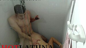 Hard anal pounding in shower with slutty aunt in Medellin Colombia scene.
