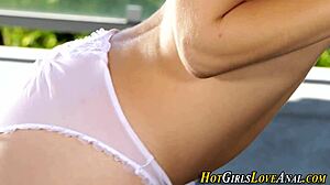 Lesbian woman gets her ass toyed with anal toys and masturbation.