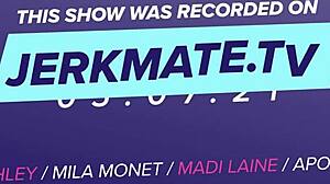 Aiden Ashley, Mila Monet, Madi Laine, Apollo, and Atlas share intense emotions in this hot foursome live on Jerkmate TV. Passion builds as they explore toys and squirting.