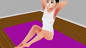 Beautiful anime girl trying out yoga stretches