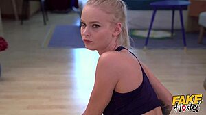 Fake Hostel hosts teen babe taking two big cocks. Her tight pussy handles a wild threesome!