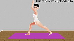 Anime girl stretches in yoga exercise routine