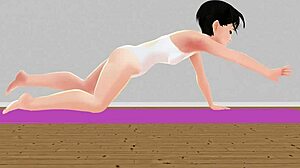 Anime girl stretches in yoga exercise routine