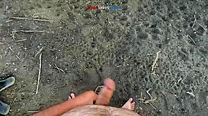 brunette girl masturbating her cock under a bridge in usa 😏