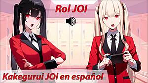 Femdom and handjob action in the Kakegurui space
