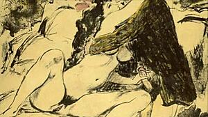 vintage erotic drawings that blend cartoon and anime hentai styles