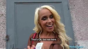 tattooed busty german blonde milf fucked hard against tree in public