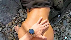 Wow, public beach fuck with tight pussy piercing in paradise!