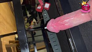 Femdom milks bound cock on desk, ruined orgasm compilation