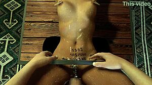 pov bdsm, bound whore's pussy gets creamed, then pisses on cock