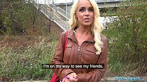 tattooed busty german blonde milf fucked hard against tree in public