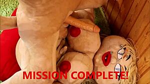 sex robot terminator from the future interacts with a real doll in parody