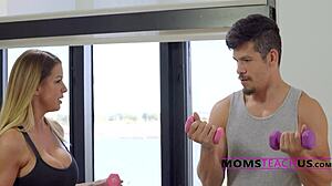 Our Gym Crazy Stepmom Leads Wild Threesome with Muff Diving Action!