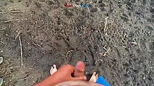 brunette girl masturbating her cock under a bridge in usa 😏