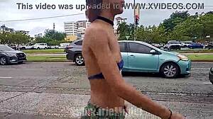 Hey, check hairy pits and small 18+ tits bouncing wild out in public