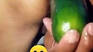 Stepmother fucks a thick cucumber, gaping her big ass for homemade evidence