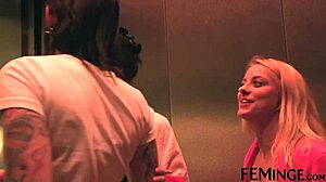 stunning blonde mature and teen lesbians lick dildo and strapon at la party