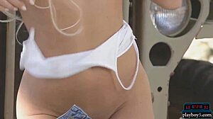 all natural blonde milf jennifer ann strips outdoor, ripping clothes with small tits on display 😍