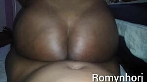 Chubby Latina sits firmly on big black cock without condom