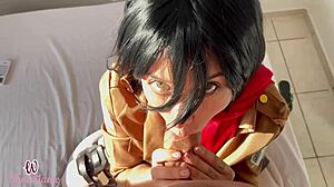 Curvy teen slut Mikasa Mandona rides cock hard in homemade cowgirl.