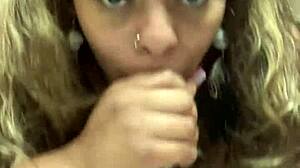 Ebony milf gives deepthroat blowjob to young dick pov