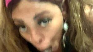 Ebony milf gives deepthroat blowjob to young dick pov