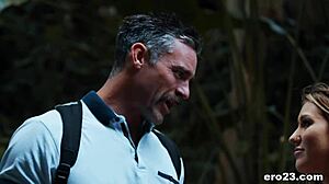 Paige Owens, a pretty brunette, engages in hardcore sex with natural tits bouncing.