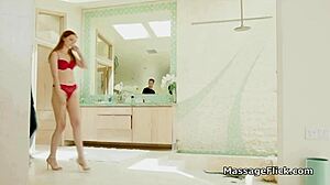 Can You Handle This Oily Fuck with a Teen Redhead Masseuse in the Shower?
