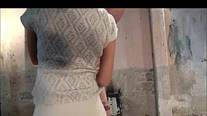 i'm giving a femdom handjob to this bound submissive babe, making her cum hard with my skirt upskirt bondage cfnm style...