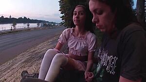 Outdoor extreme fun fucking teen in front of strangers.