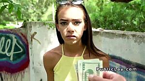 Slim teen takes huge cock outdoors