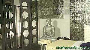 The masseuse in lingerie gave a deepthroat blowjob and got a facial