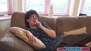 Incredibly cute ebony princess intensely sucks nerd's cock