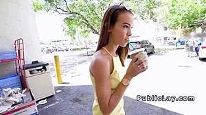 Slim teen takes huge cock outdoors